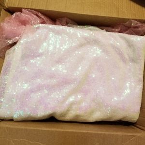 White iridescent sequin tablecloth